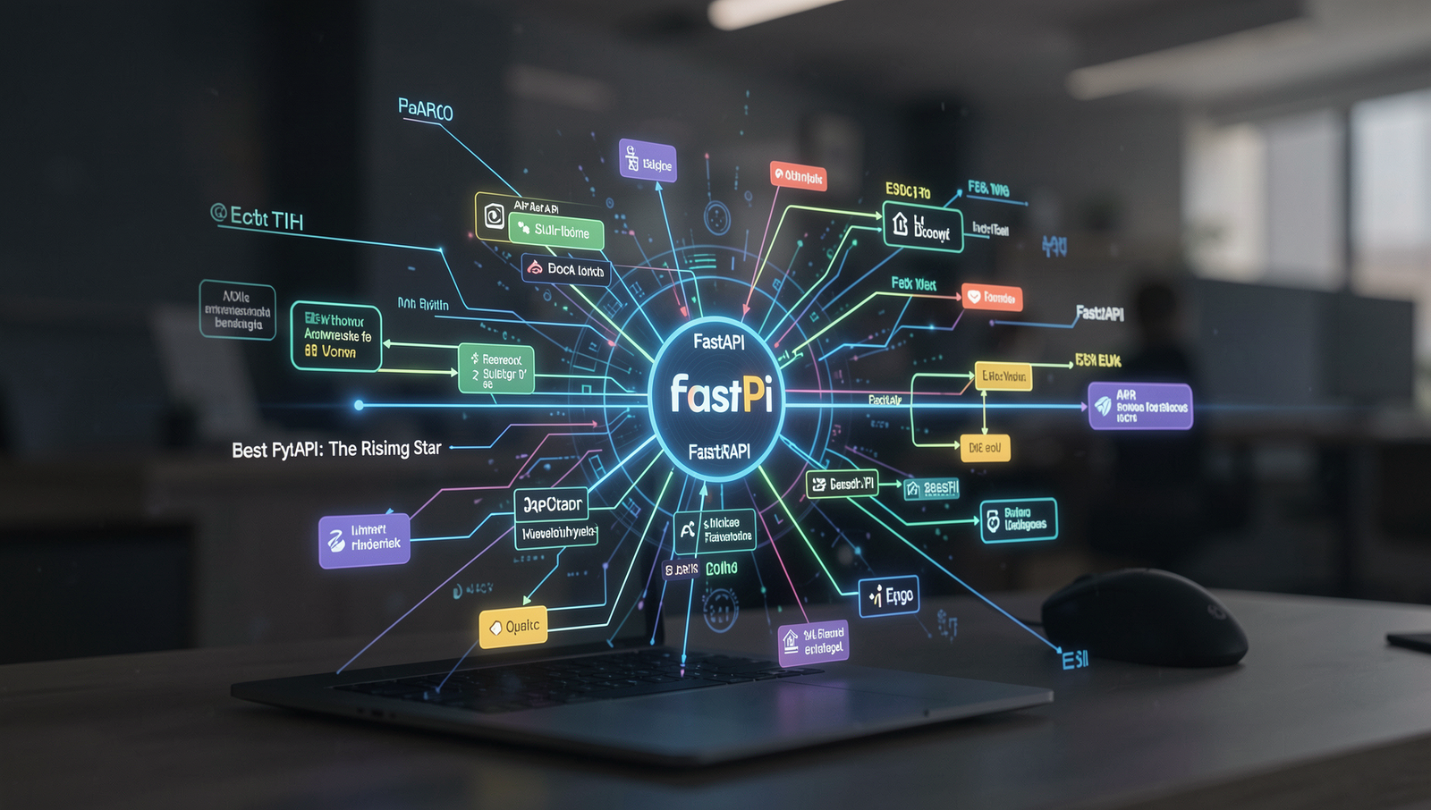 Dynamic representation of FastAPI showcasing API calls in a professional setting.