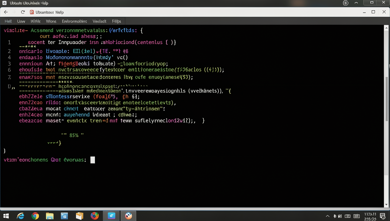 Photorealistic image of a Linux terminal displaying environment variable access code snippet.