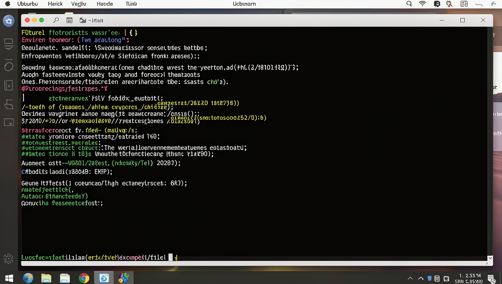 Realistic terminal displaying an application with environment variables on a Linux desktop.