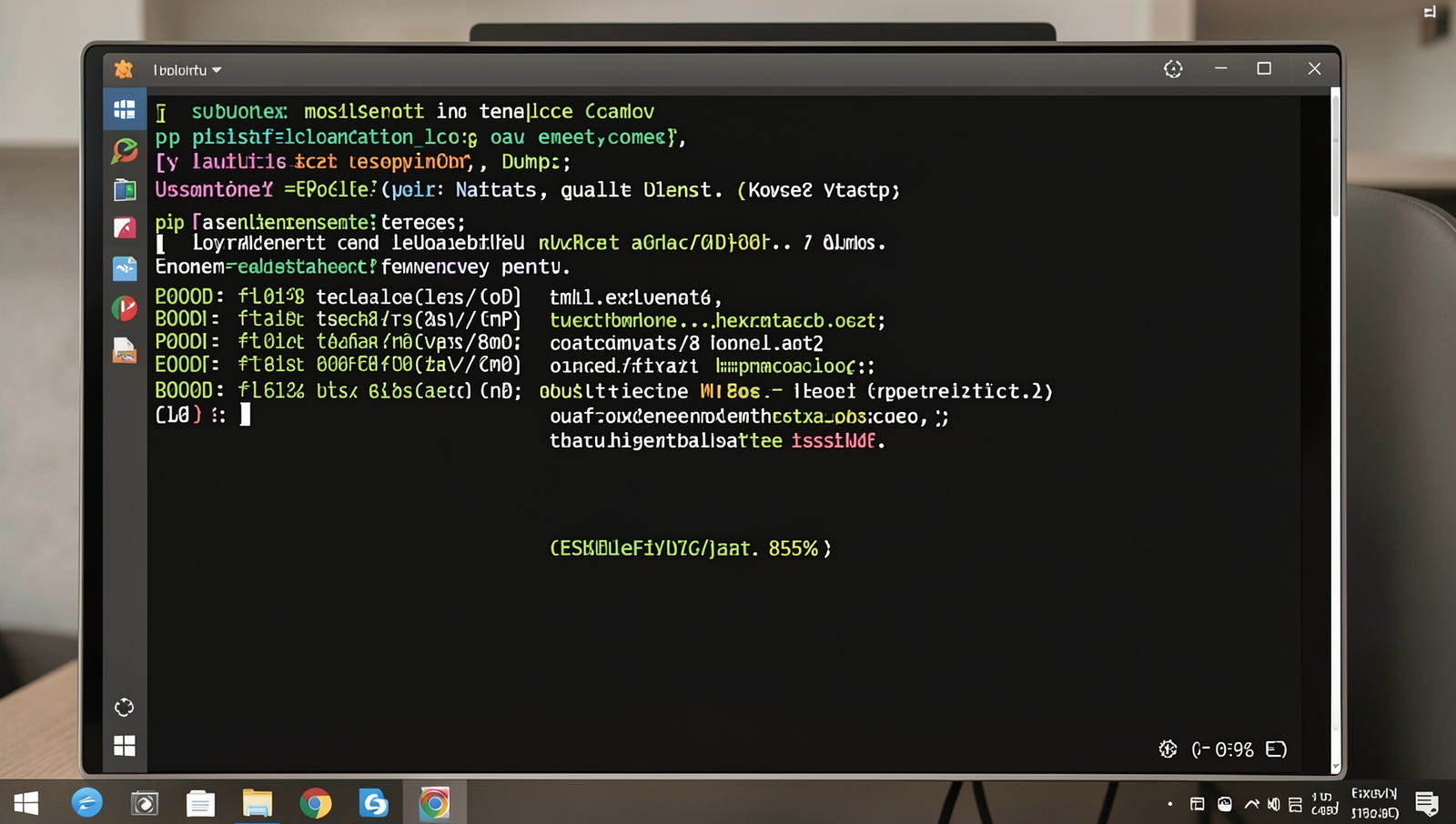 Photorealistic image of a Linux terminal displaying pip installation commands.