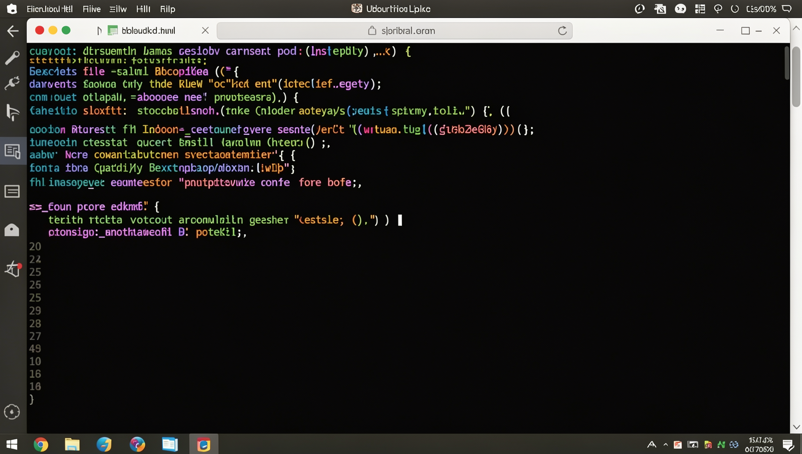 Realistic computer screen displaying code for a button click function in Linux.
