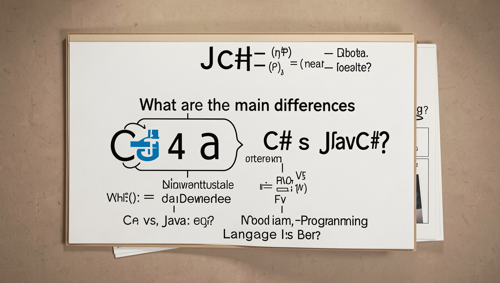 Diagram comparing C# and Java programming languages with key differences.