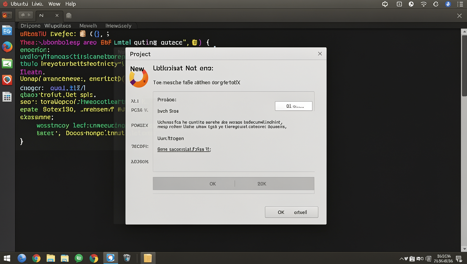 Screenshot of a Linux desktop showing new Java project creation dialog.