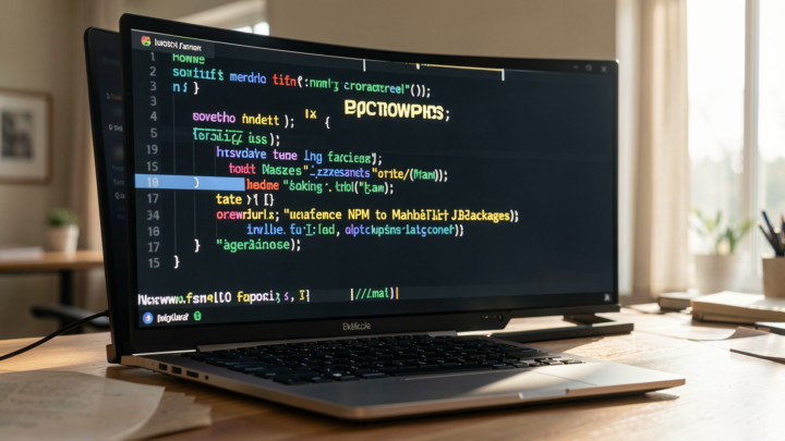 Professional photo of a developer managing JavaScript packages with NPM.