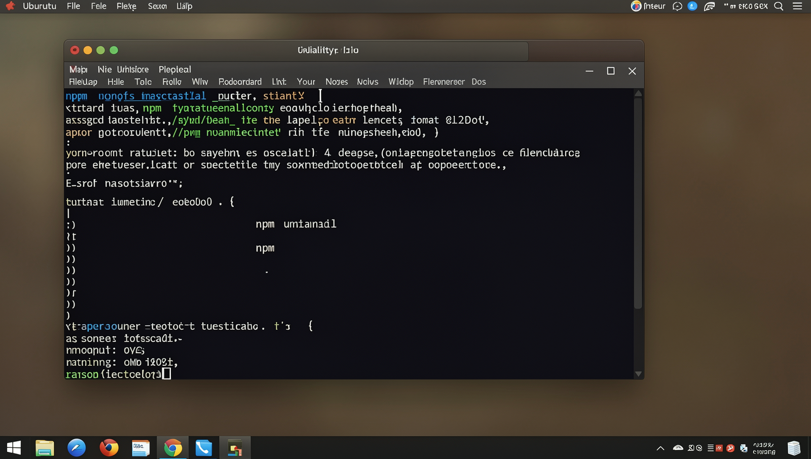 Terminal displaying npm uninstall command and output on a Linux desktop.