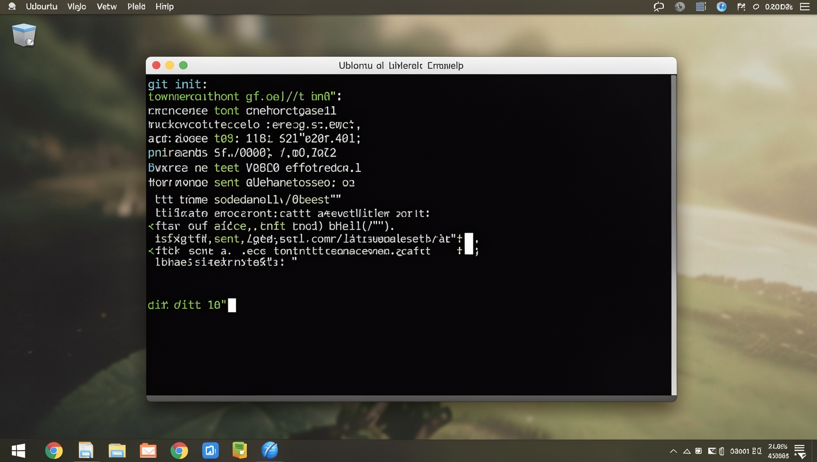 Photorealistic image of a Linux terminal displaying the 'git init' command.