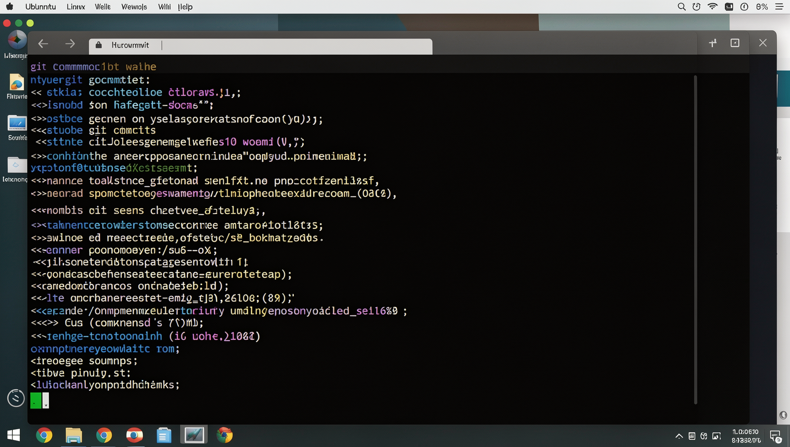 Photorealistic image of a computer screen displaying the 'git commit' command in a Linux terminal.