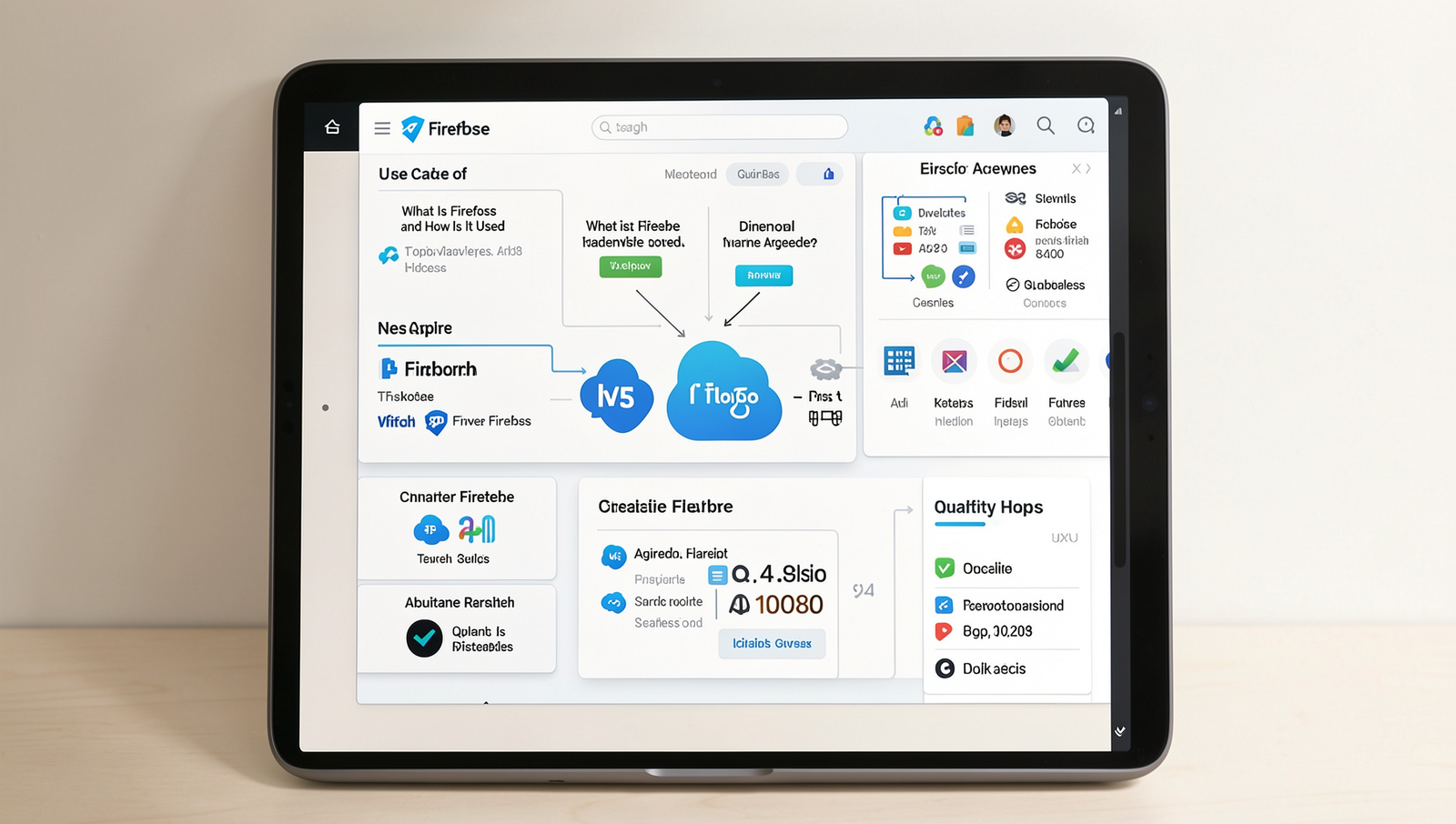 Illustration of various app types utilizing Firebase technology in a professional setting.