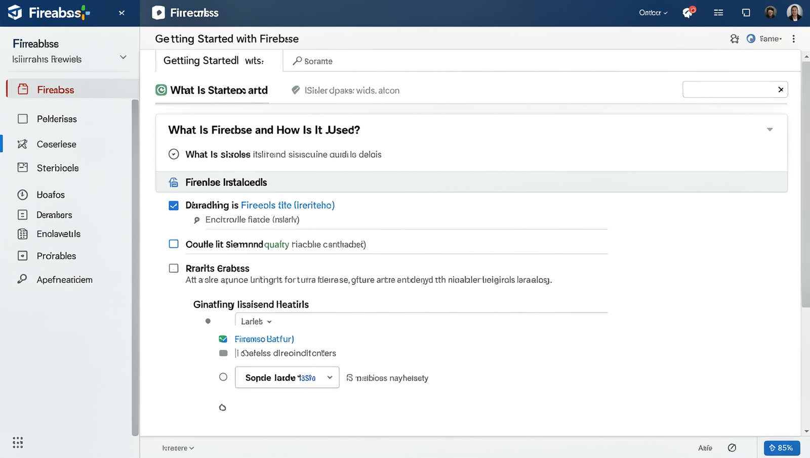 Screenshot of Firebase console setup showcasing project configuration.