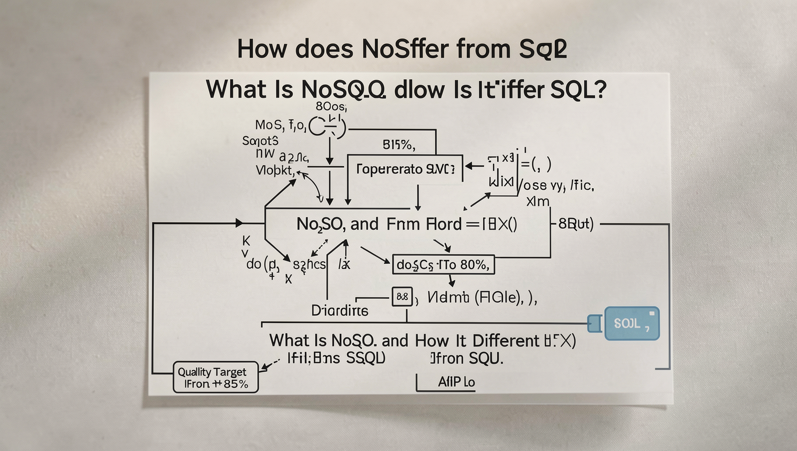 Diagram comparing NoSQL and SQL databases with key differences highlighted.