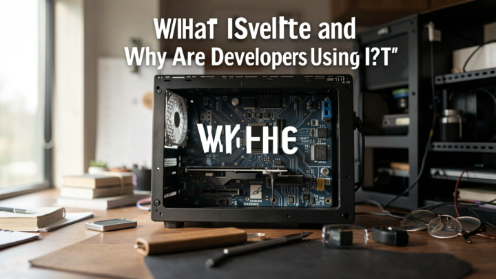 Professional editorial photo showcasing a developer working with Svelte in a modern workspace.