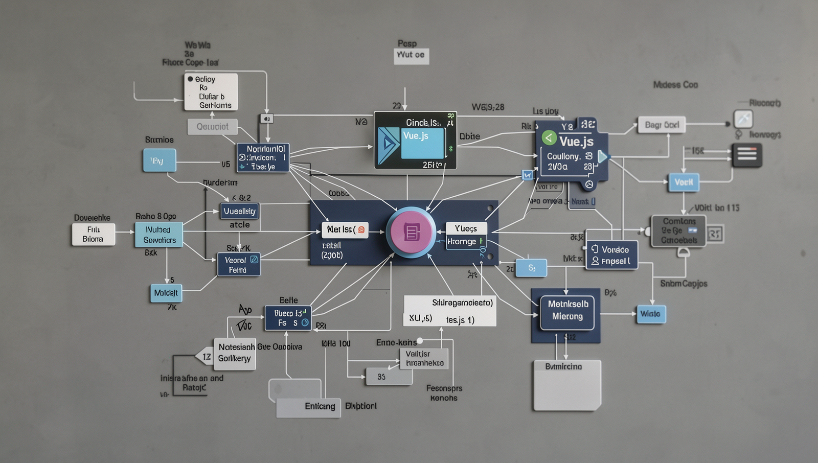 Detailed diagram of Vue.js architecture showcasing components and data flow.